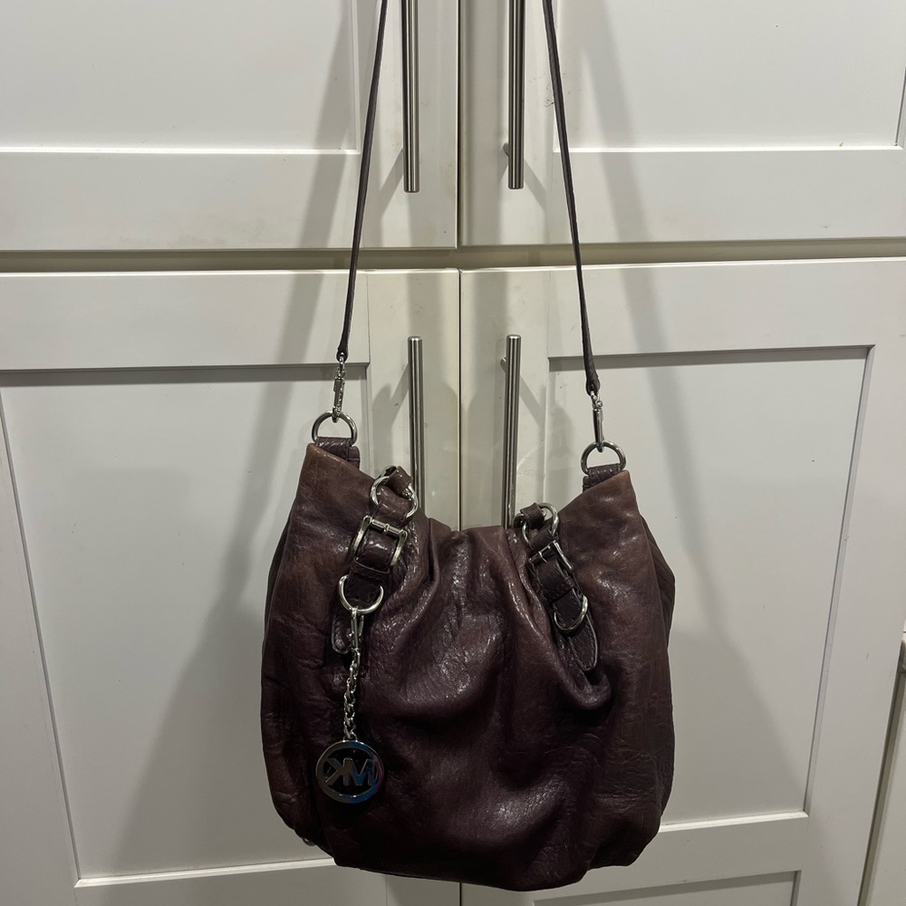Michael Kors purple leather shoulder bag